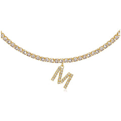 14k Gold Plated Initial Choker Tennis Chain Necklace