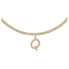 14k Gold Plated Initial Choker Tennis Chain Necklace