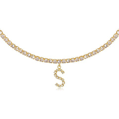 14k Gold Plated Initial Choker Tennis Chain Necklace