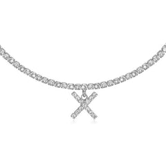 Collier de la chaîne de tennis de tour de cou initial de 14 carats en or 14 carats