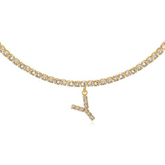 Collar de cadena de tenis de gargantilla inicial chapada en oro de 14k