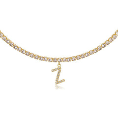 14k Gold Plated Initial Choker Tennis Chain Necklace