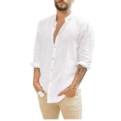 Men's Long-Sleeved Shirts Summer Solid Color Stand-Up Collar Casual