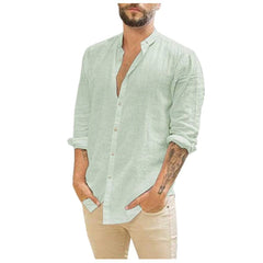 Men's Long-Sleeved Shirts Summer Solid Color Stand-Up Collar Casual