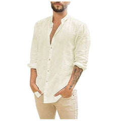 Men's Long-Sleeved Shirts Summer Solid Color Stand-Up Collar Casual