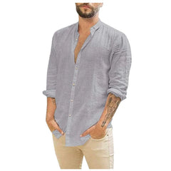 Men's Long-Sleeved Shirts Summer Solid Color Stand-Up Collar Casual