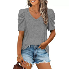 Alaroo para mujeres tops de verano v cuello camisetas hojaldres casuales camisas de manga corta dobladillo curvado