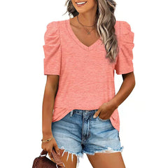 Alaroo Womens Summer Tops V Cou cou t-shirts Casual Puff Shirts Shirts Curbed Hem