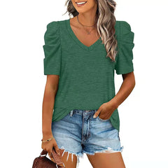 Alaroo para mujeres tops de verano v cuello camisetas hojaldres casuales camisas de manga corta dobladillo curvado