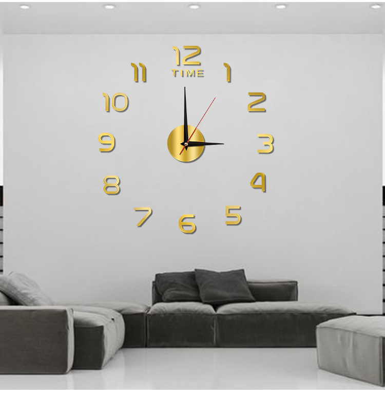 Large Wall Clock Quartz 3D DIY Big Watch Decorative Kitchen Clocks Acrylic Mirror Sticker Oversize Wall Clocks Home Letter Decor