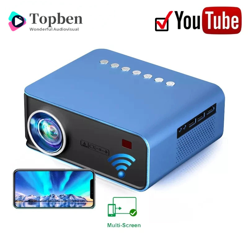 T4 Proyector portátil LED Mini 1080p Soporte HD Home Theatre Miracast incorporado en YouTube WiFi Proyector de pantalla múltiple