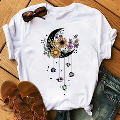 Maycaur Nuovo girasole con maglietta Dragonfly Women Harajuku T-shirt neri da cartone animato da cartone animato con tees vestiti