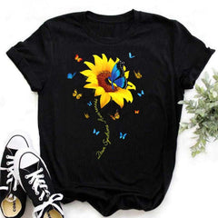 Maycaur Nuovo girasole con maglietta Dragonfly Women Harajuku T-shirt neri da cartone animato da cartone animato con tees vestiti