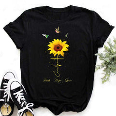 Maycaur Nuovo girasole con maglietta Dragonfly Women Harajuku T-shirt neri da cartone animato da cartone animato con tees vestiti