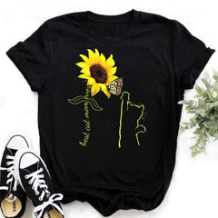 Maycaur Nuovo girasole con maglietta Dragonfly Women Harajuku T-shirt neri da cartone animato da cartone animato con tees vestiti