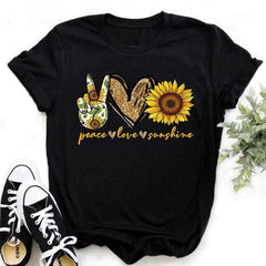 Maycaur Nuovo girasole con maglietta Dragonfly Women Harajuku T-shirt neri da cartone animato da cartone animato con tees vestiti