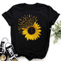 Maycaur Nuovo girasole con maglietta Dragonfly Women Harajuku T-shirt neri da cartone animato da cartone animato con tees vestiti