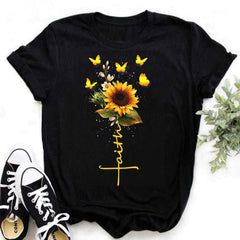 Maycaur Nuovo girasole con maglietta Dragonfly Women Harajuku T-shirt neri da cartone animato da cartone animato con tees vestiti