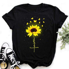 Maycaur Nuovo girasole con maglietta Dragonfly Women Harajuku T-shirt neri da cartone animato da cartone animato con tees vestiti