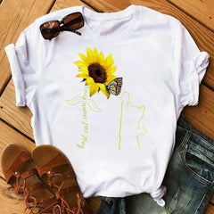 Maycaur Nuovo girasole con maglietta Dragonfly Women Harajuku T-shirt neri da cartone animato da cartone animato con tees vestiti