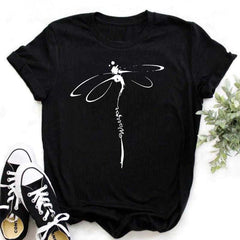 Maycaur Nuovo girasole con maglietta Dragonfly Women Harajuku T-shirt neri da cartone animato da cartone animato con tees vestiti
