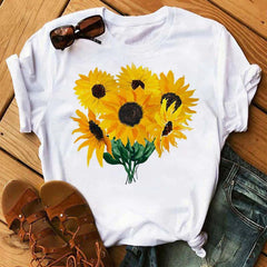 Maycaur Nuovo girasole con maglietta Dragonfly Women Harajuku T-shirt neri da cartone animato da cartone animato con tees vestiti