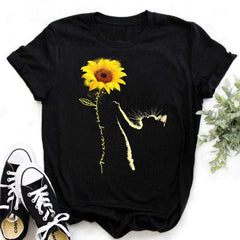 Maycaur Nuovo girasole con maglietta Dragonfly Women Harajuku T-shirt neri da cartone animato da cartone animato con tees vestiti