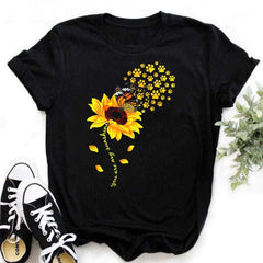 Maycaur Nuovo girasole con maglietta Dragonfly Women Harajuku T-shirt neri da cartone animato da cartone animato con tees vestiti