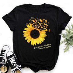 Maycaur Nuovo girasole con maglietta Dragonfly Women Harajuku T-shirt neri da cartone animato da cartone animato con tees vestiti