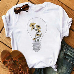 Maycaur Nuovo girasole con maglietta Dragonfly Women Harajuku T-shirt neri da cartone animato da cartone animato con tees vestiti