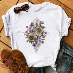 Maycaur Nuovo girasole con maglietta Dragonfly Women Harajuku T-shirt neri da cartone animato da cartone animato con tees vestiti