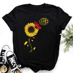 Maycaur Nuovo girasole con maglietta Dragonfly Women Harajuku T-shirt neri da cartone animato da cartone animato con tees vestiti