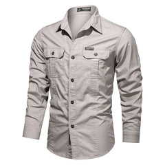 Camicia di cotone a maniche lunghe in stile militare maschile, taglie più taglie, camicie per esterni in autunno floreale