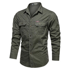 Camicia di cotone a maniche lunghe in stile militare maschile, taglie più taglie, camicie per esterni in autunno floreale