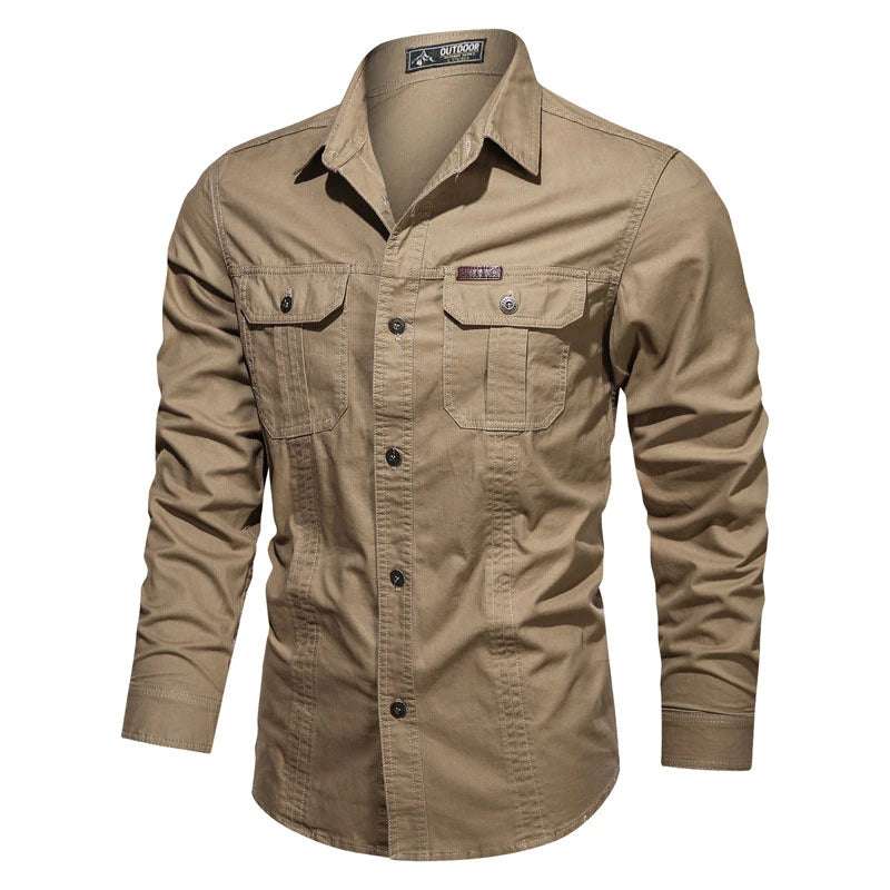 Camicia di cotone a maniche lunghe in stile militare maschile, taglie più taglie, camicie per esterni in autunno floreale