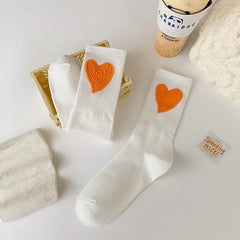 Socks Women Ins Trendy Mid-Calf Socks Heart-shaped Long Socks Polyester Cotton Net Red Fashion Socks