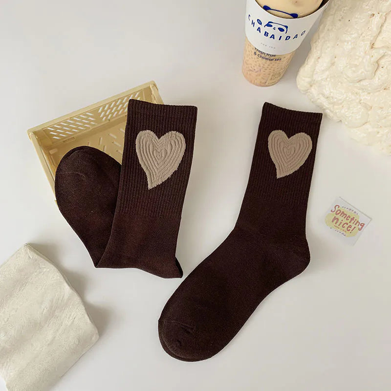 Socks Women Ins Trendy Mid-Calf Socks Heart-shaped Long Socks Polyester Cotton Net Red Fashion Socks