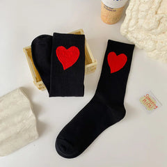 Socks Women Ins Trendy Mid-Calf Socks Heart-shaped Long Socks Polyester Cotton Net Red Fashion Socks