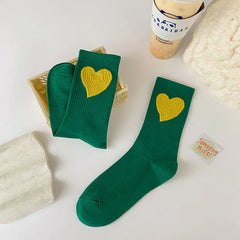 Socks Women Ins Trendy Mid-Calf Socks Heart-shaped Long Socks Polyester Cotton Net Red Fashion Socks