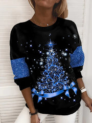 Christmas Digital Printed Round Neck Pullover Sweatshirt for Women