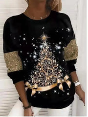 Christmas Digital Printed Round Neck Pullover Sweatshirt for Women