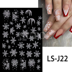 Pegatinas de uñas: calcomanías de uñas de invierno de cáscara de copo de nieve de copo de nieve de brillo blanco