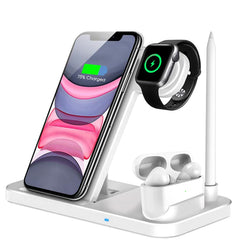 15W Qi Stand de chargeur sans fil rapide pour iPhone 14 13 12 11 8 Apple Watch 4 in 1 Station de charge pliable pour AirPods Pro Iwatch