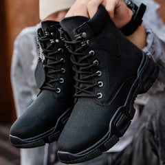 New Men Boots Leather Waterproof Lace Up Military Boots Men Winter Ankle Lightweight Shoes for Men Winter Casual Non Slip