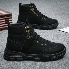 New Men Boots Leather Waterproof Lace Up Military Boots Men Winter Ankle Lightweight Shoes for Men Winter Casual Non Slip