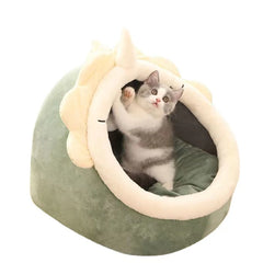 GMAAN Cute Pet Cave Bed, Ultra Soft Fleece Cat Igloo Bed Removable & Washable Cat House Cosy Nest Bed for Small Dogs Cats (L, Yellow)