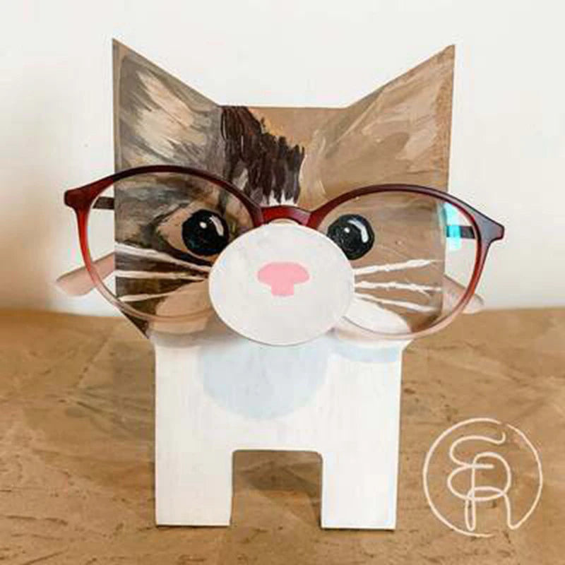 Support de verres drôles, mignon animal créatif fait à la main le porte-lune de la sculpture en bois, cadre de lunettes de bureau de nuit du bureau à domicile (A-3, une taille)