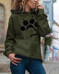 Women's Dog Paw Printing Long Sleeve Hoodie Animals Sweatshirt Hooded Pullover Tops Blouse Cute for Teen Girls