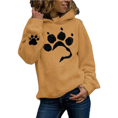 Women's Dog Paw Printing Long Sleeve Hoodie Animals Sweatshirt Hooded Pullover Tops Blouse Cute for Teen Girls