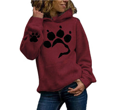 Women's Dog Paw Printing Long Sleeve Hoodie Animals Sweatshirt Hooded Pullover Tops Blouse Cute for Teen Girls